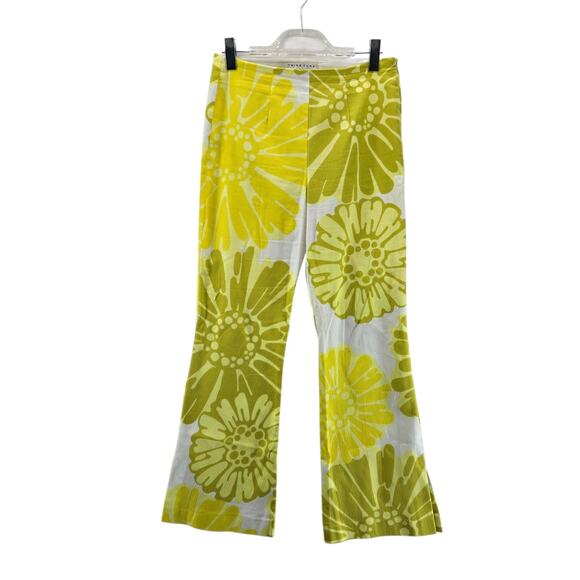 Trina Turk Pants Womens 4 Floral Flare High Rise Yellow White Green Resort Wear - Picture 1 of 10